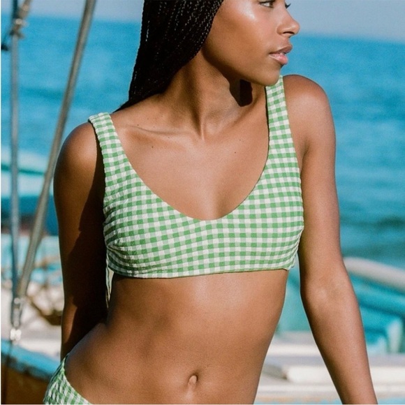 Andie NWT Delray Green Gingham Bikini Top 90’s The High Rise Bikini Bottoms Sz L - Picture 8 of 16
